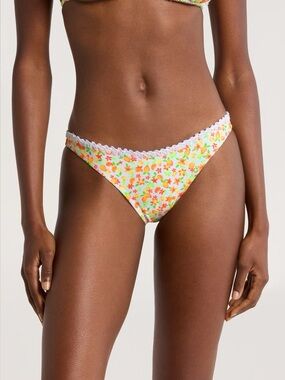 Kulani Kinis Crochet Trim Floral Bikini Bottoms Coco Mango Size L NWT